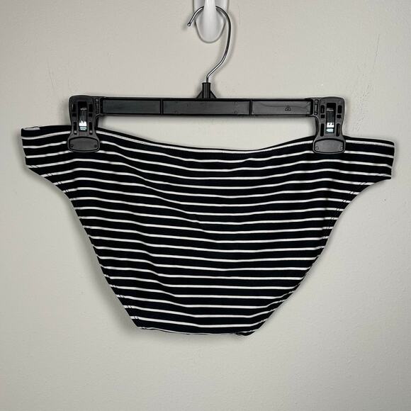 Black V-Neck Front Tie Striped Bikini Bottom Swim Suit Set Women's Large - Picture 7 of 7